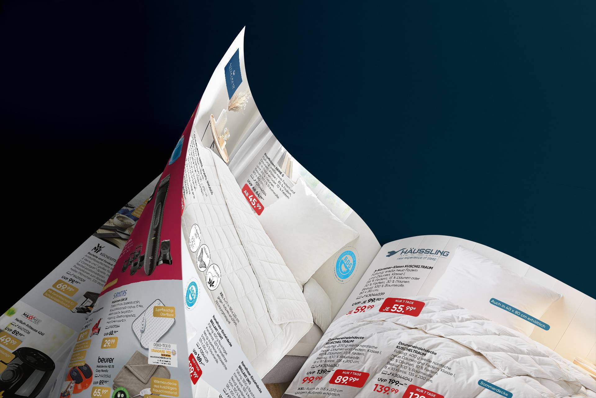 A Galeria brochure with a page currently being turned