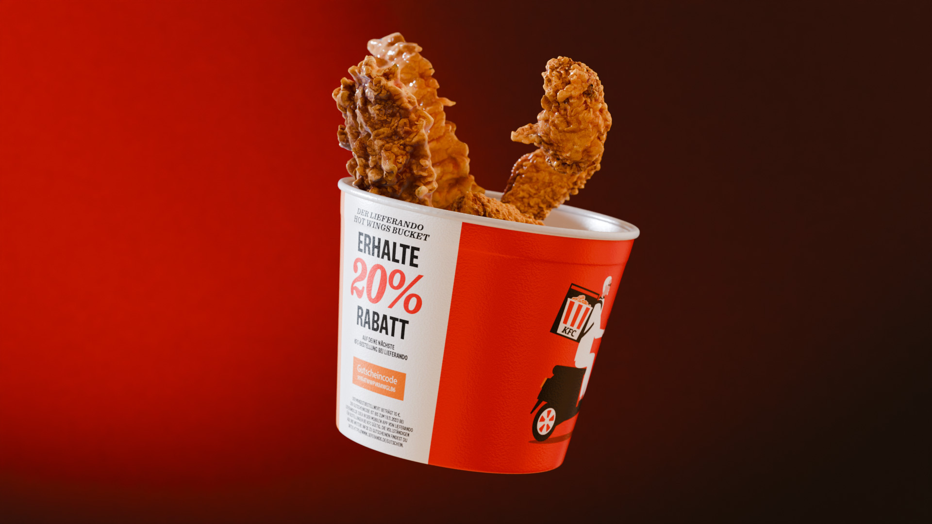 KFC chicken in a red-and-white bucket
