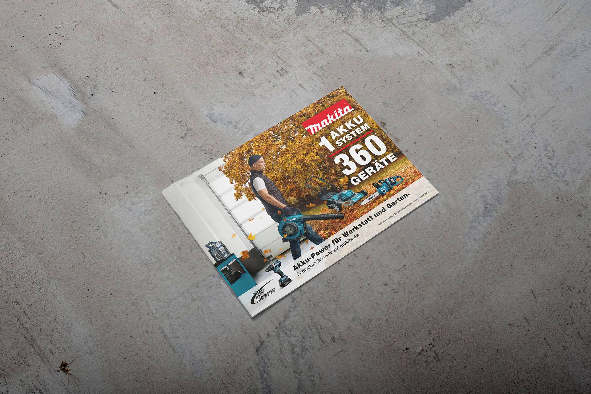 MAKITA Brochure on the 18V Lithium-Ion Charging System on a Concrete Floor