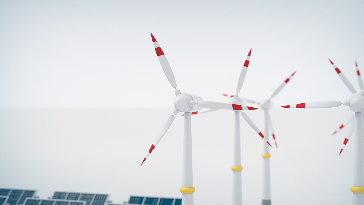 Wind turbines at a hydrogen production facility