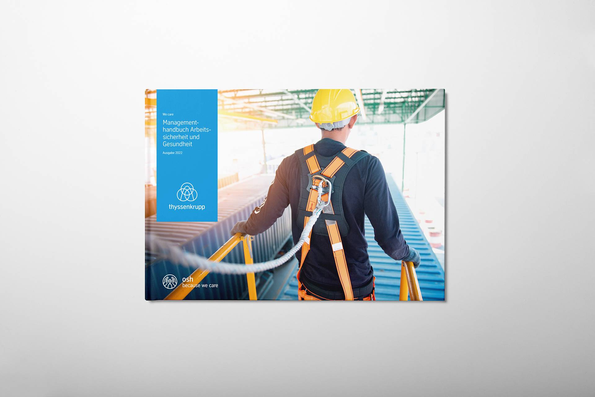 Man in safety gear in a ThyssenKrupp product brochure